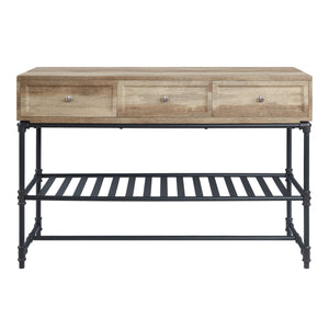 English Elm Brantley Rustic Sandy Gray Finish Coffee Table with Metal Pipe Frame, 1-Tier Shelf and Durable Top Oak 52.39 L x 22.5 W x 11.75 H B2726P244965