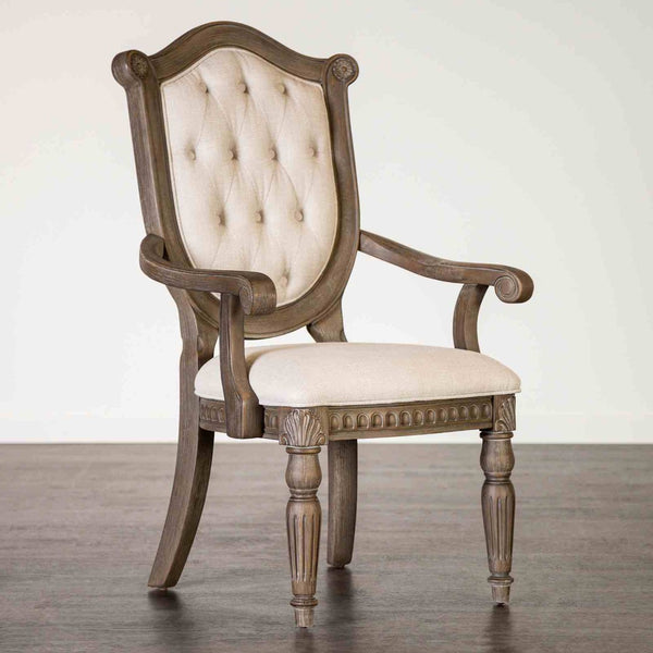 English Elm Rustic 2Pc Armchair Set With Diamond Tufting, Fluted Legs, Weathered Oak & Beige Upholstery B2741P406975-GIGA