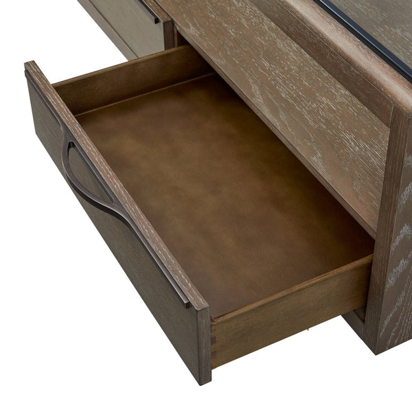 English Elm Glass Top Cocktail Table Cocoa - Tempered Glass, Weathered Wood Finish, Soft-Close Drawers & Casters B2699P323115