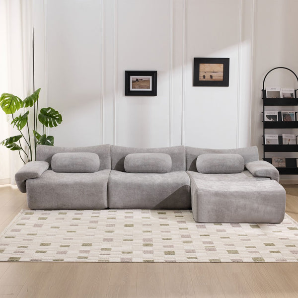 English Elm Modular Chenille Deep Seat Sectional Sofa with Bamboo Frame for Living Room Lounge Grey W1829S00072