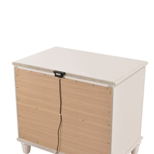 English Elm Modern Glam Two-drawer Nightstand with Usb Charging Embossed Panels Chrome Pulls B011P416543