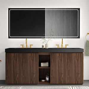English Elm Galan 72 Inch Double Sink Vanity Fluted Wood Quartz Top Freestanding Bathroom Cabinet Walnut Brown W1865S00231