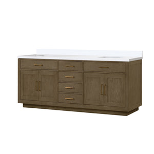 English Elm Grey Oak Double Bath Vanity 84" W With White Quartz Top, Soft-Close Drawers & Ample Storage Space B2731P257862