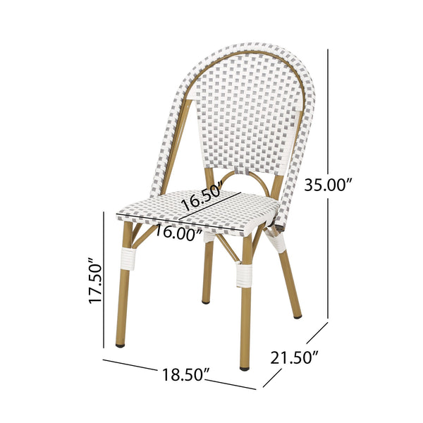 English Elm Christopher Knight Home® - FRENCH Bistro Chair with Rattan Weave, Aluminum Frame and Bamboo Finish for Stylish Outdoor Seating White+gray 69958.00GRY