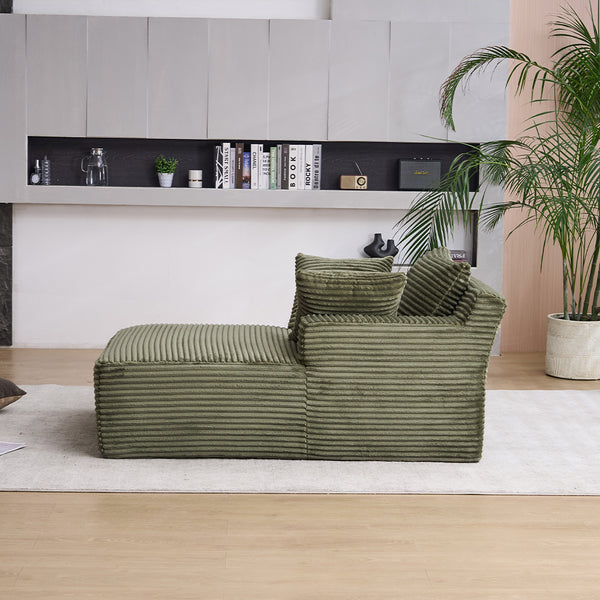 English Elm Oversized Corduroy Chaise Longue Sofa Bed — Modern Deep-Seat Sleeper with Armrests & Pillows for Compact Spaces Green W1752P264713