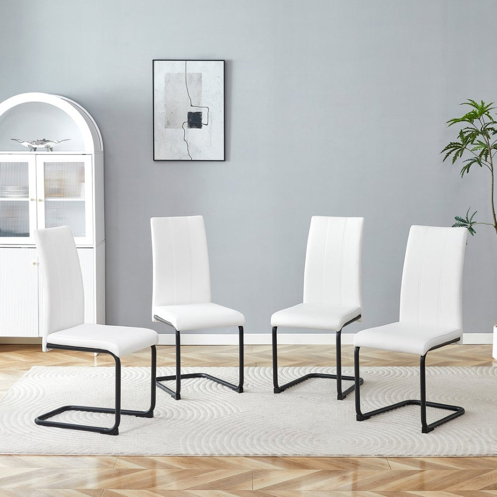 English Elm 4-pack Pu High-back Dining Chairs with Powder-coated Metal Legs for Modern Kitchens Black,White W3875P372883