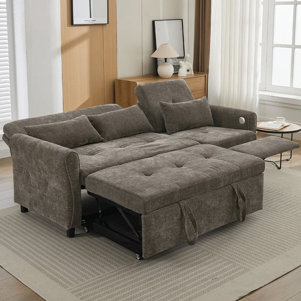 English Elm 2-in-1 Sofa Pull-Out Sleeper with Reversible Recliner, USB Ports, Tufted Curved Arms, 82" Comfort DARK GREY N719S002010R