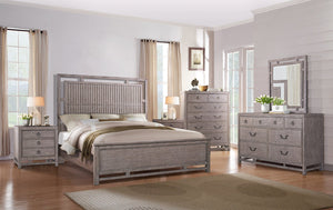 English Elm Fusion Oak Veneer King Panel Bed with Slat Headboard and Warm Dawn Wood Finish B108S00042