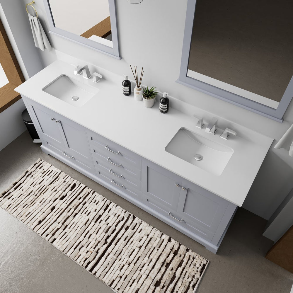 English Elm Dark Grey Double Bath Vanity 80" W x 22" D with White Quartz Top, Soft-Close Storage & Faucet Set B2731P258403