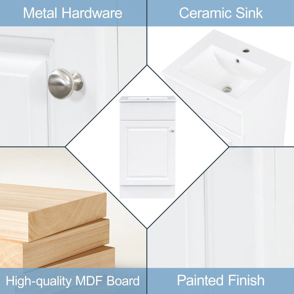 English Elm [video] Compact Sage Green Bathroom Vanity with Ceramic Sink Soft Close Cabinet White N759P237932K