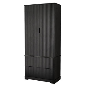 English Elm 72" Modern Fluted Pantry Cabinet with 2 Large Silent Drawers, 8-Door Spice Rack & Adjustable Shelf Organizer Black W2917P294988