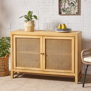 Christopher Knight Home® - Noble House - Gwendolyn Boho Handcrafted 2 Door Mango Wood Cabinet with Wicker Caning, Natural