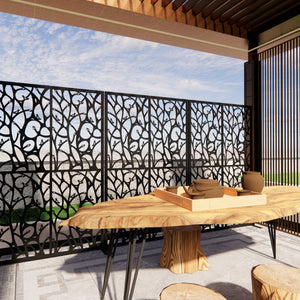 English Elm Metal Bird Cutout Privacy Screen Freestanding Powder Coated Steel Patio Room Divider Black W1586P282265