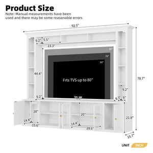 English Elm 4-Piece Modern Entertainment Center Wall Unit with Tempered Glass Doors, Adjustable Shelves, Designer Bridge and Cable Management for Spacious Living Room Storage White N721S000052K