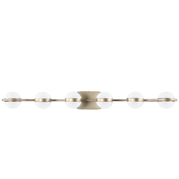 English Elm 43" Champagne Gold LED Bathroom Vanity Light with 6 Crystal Sand Acrylic Globes, Mid-Century Modern Glam W2312P374869