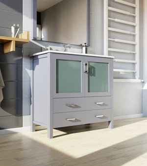 English Elm Dark Grey Bath Vanity 36" W X 18.25" D - Modern Design With White Ceramic Top & Soft-Close Drawers B2731P260437