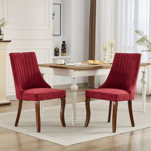 English Elm Rayon High-Back Dining Chair Set with Plush Flocking Upholstery, Triple-Comfort Cushion & Solid Wood Legs WINE RED W1143P233647