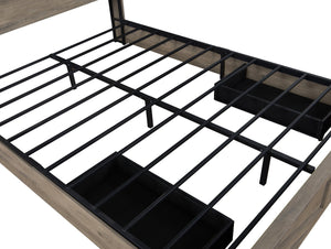 English Elm Farmhouse Queen Bed Frame with LED Lights & Charging Station, Metal+MDF Rustic Storage Drawers, 1000LB Capacity W1670P255538