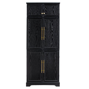 English Elm K&k Farmhouse Pantry Cabinet Tall Freestanding Kitchen Storage with Drawers Shelves Black N707P356567B