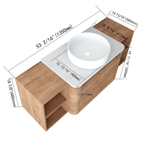 English Elm 54'' Elegant Wall-Mounted Bathroom Vanity With Ceramic Vessel Sink, Soft-Close Doors & Storage Shelves W999S00414