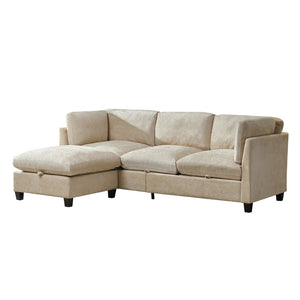 English Elm 96.5" L-shaped Chenille Sectional with Storage Ottoman Eucalyptus Frame Living Room Light Coffee W1097S00281