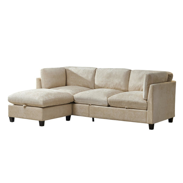 English Elm 96.5" L-shaped Chenille Sectional with Storage Ottoman Eucalyptus Frame Living Room Light Coffee W1097S00281