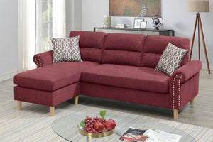 English Elm Reversible Tufted Velvet Sectional Sofa with Reversible Chaise, Nailhead Trim and Accent Pillows Red 34 L x 88 W x 23 H B089P389531