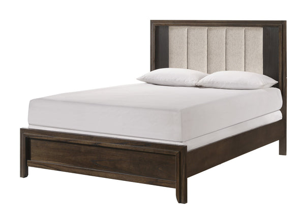 English Elm 1Pc Queen Size Bed With Plush Upholstered Headboard - Rustic Wood Finish & Sleek Linear Design B2741S00300