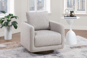 English Elm Modern Beige Bouclé Swivel Accent Chair — 360° Upholstered Low-Profile Cushion Chair with Wooden Base B011P369862