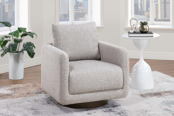English Elm Modern Beige Bouclé Swivel Accent Chair — 360° Upholstered Low-Profile Cushion Chair with Wooden Base B011P369862