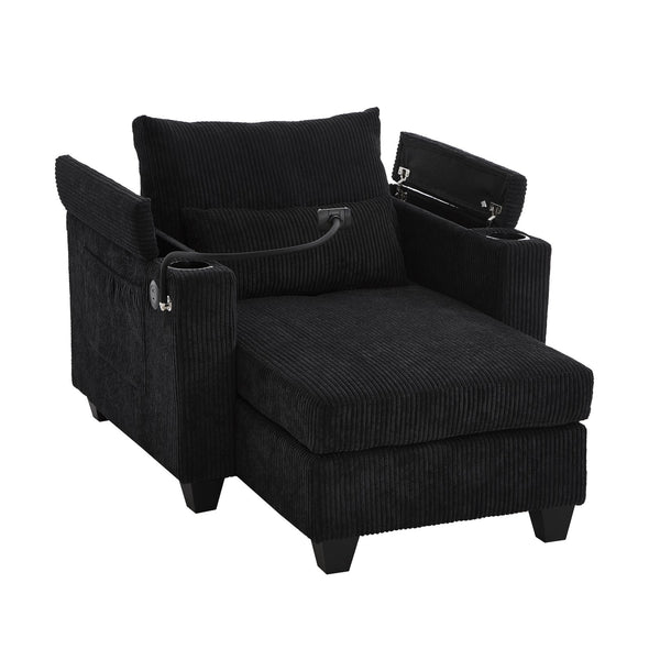 English Elm Convertible Chaise Lounge With Usb Ports, Cup Holders & Storage – Stylish Multi-Functional Sofa Chair N719S002021B