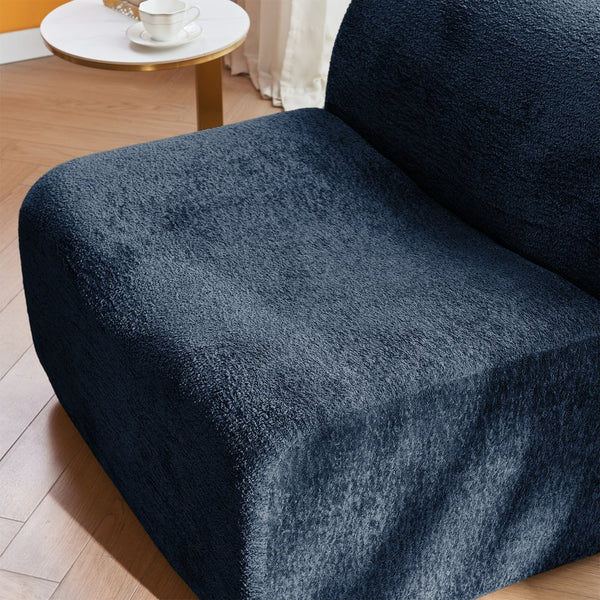 English Elm Ultra-Comfortable Velvet Compressed Foam Sofa Chair with Ottoman and Pillow — Space-Saving Lounge Solution Blue W1765P342024