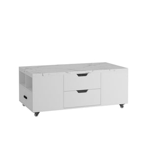 English Elm Modern Lift Top Coffee Table with Hidden Storage and Two Cushioned Stools Included W1321S00047