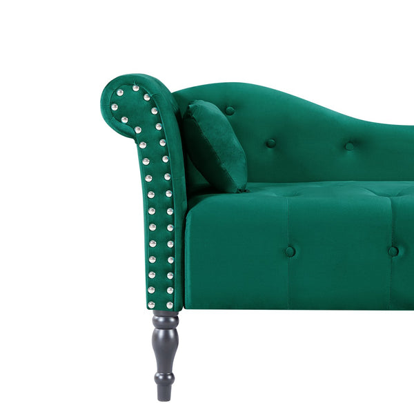 English Elm Aijia 60.6" Green Velvet Chaise Lounge With Button Tufting, Nailhead Trim & Pillow For Comfort W1117P284890
