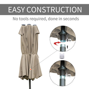 English Elm Outsunny 15' Double-Sided Patio Umbrella With Steel Frame, Easy Crank & Expansive Sun Protection W2225P174247-GIGA