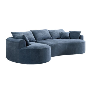 English Elm 124.5-inch Curved Chenille Sectional Sofa with Pillows Deep Seat Living Room Couch Blue W3612S00025