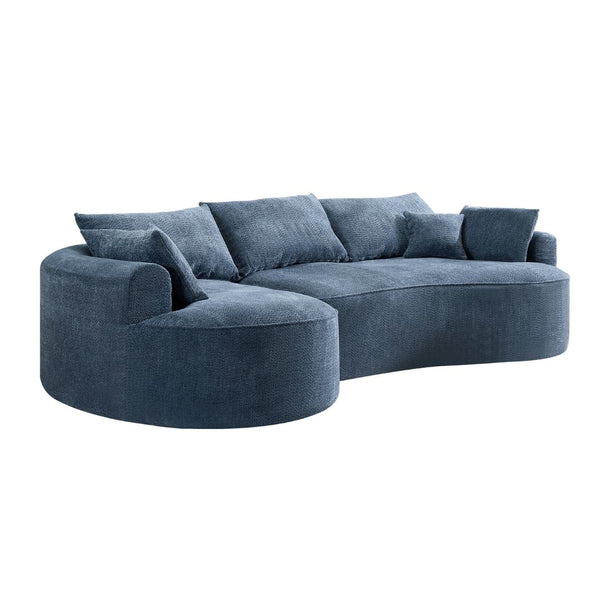 English Elm 124.5-inch Curved Chenille Sectional Sofa with Pillows Deep Seat Living Room Couch Blue W3612S00025