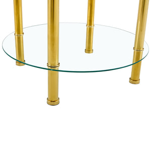 English Elm Contemporary Double Layer Tempered Glass Coffee Table 27.5" Top 23.6" Bottom Gold Legs, Modern Luxurious Design W1512P355039