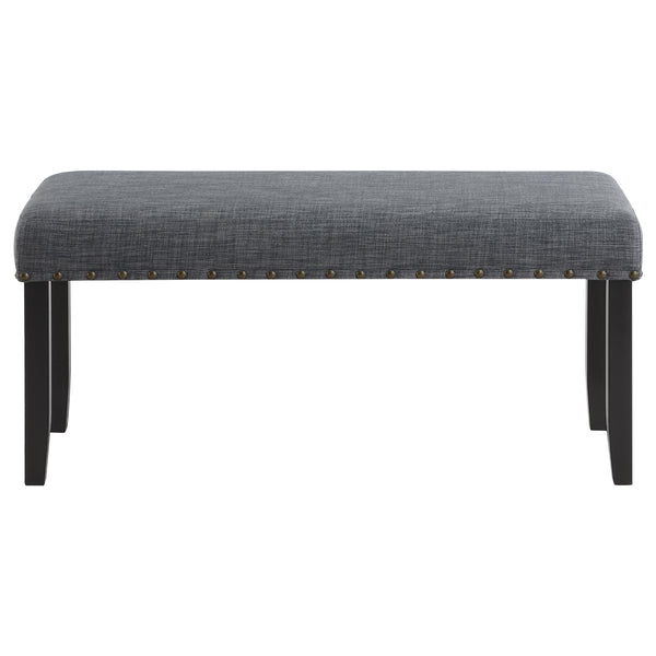 English Elm Van Slyke Grey six-piece dining set with nailhead-trim chairs, bench & black frame for modern style B062P358491