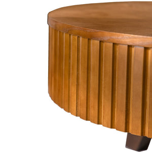 English Elm 31.5" Round Mid-century Coffee Table with Lower Shelf Solid Wood Legs and Mdf Top Natural W757P370290