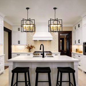 English Elm 6-light Tiered Lantern Chandelier Metal Industrial Farmhouse Pendant for Foyer Dining W5008P464267