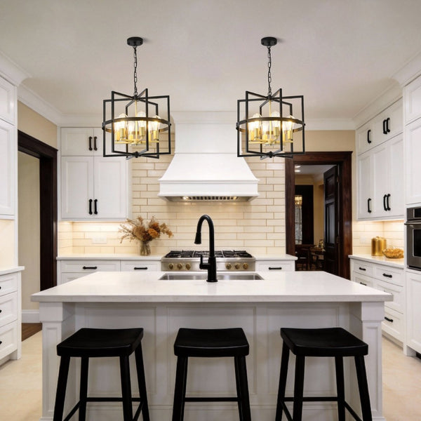 English Elm 6-light Tiered Lantern Chandelier Metal Industrial Farmhouse Pendant for Foyer Dining W5008P464267