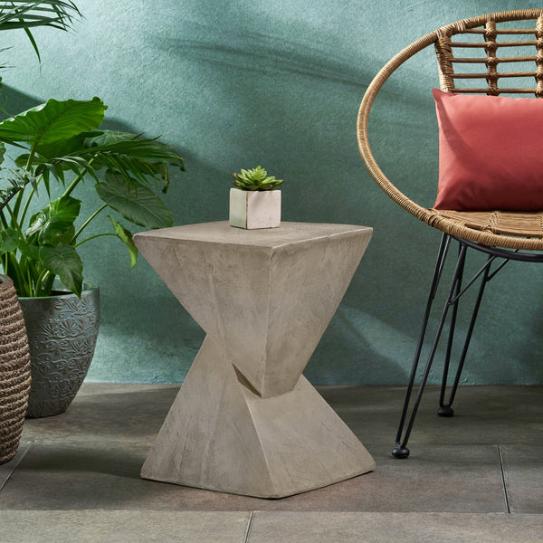 English Elm Christopher Knight Home® - TESS Modern Side Table with Sculptural Hourglass Design, Hand-Finished Accent for Indoor/Patio Spaces Light Gray N770P341402G
