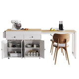 English Elm K&K 74.5 Inch Kitchen Island With Extendable Dining Table , Rolling Kitchen Island On Wheels With Spice Rack and 2 Drawers, Kitchen Storage Cart With 4 Door Cabinet, For Kitchen, Dining Room, White