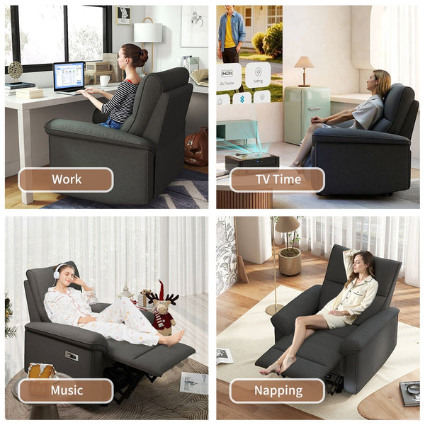 English Elm Wall Zero Wall Power Recliner Chair with Overstuffed Backrest, USB Type-C Charging Port, Space-Saving Electric Recliner for Small Rooms Dark Gray W1028S00055