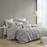 INK+IVY Masie Transitional 3 Piece Elastic Embroidered Cotton Comforter Set II10-1045 Gray