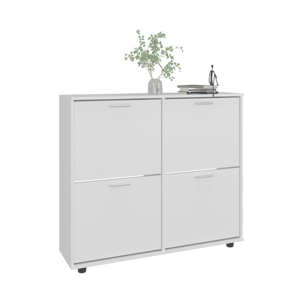 English Elm Shoe Modern 3‑Door Concealed Shoe Cabinet with 3 Shelves, Sturdy Legs, Compact Engineered Wood Storage White 47.64 L x 25.59 W x 4.72 H B097P350293