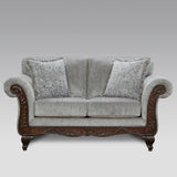 English Elm Hernen Carved Wood Frame Gray Sofa and Loveseat Set