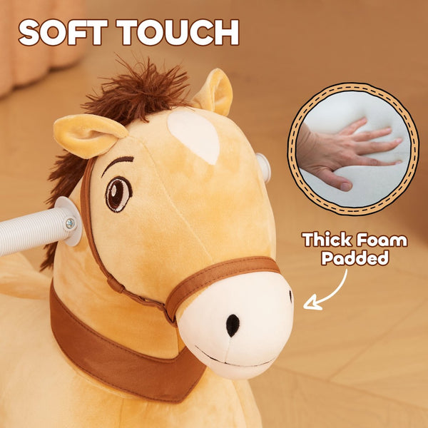 English Elm Qaba Battery Powered Toddler Ride on Pony with Music Soft Touch Foam Seat Pu Wheels Brown W2225P249818