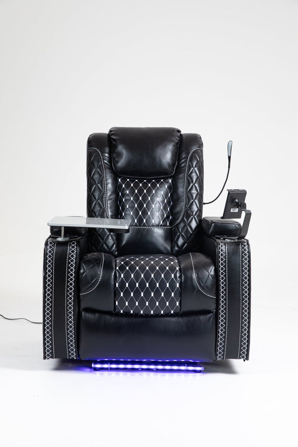 English Elm Power Zero Gravity Recliner with USB Cup Holders, LED Reading Light, Leather match, Infinite Recline Black W547P164338